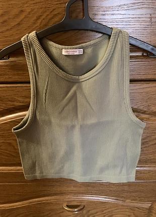 Майка в рубчик жіноча, stradivarius, хакі, розмір xl