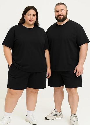 Костюм шорты + футболка relax - унисекс plus size - черный