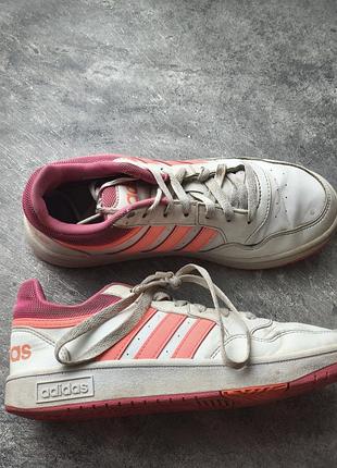 Adidas hoops uk 4.5 womens white & pink trainers retro classic court sneakers