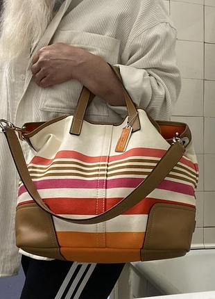 Большая сумка coach hadley stripe duffle bag
