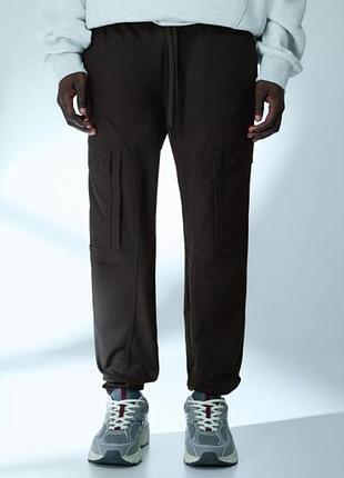 Джоггеры карго bershka технологические 19776 black