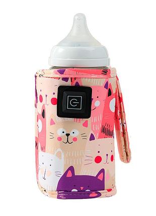 Портативный подогреватель aqw5g cats для детской бутылочки usb 3 режима pink