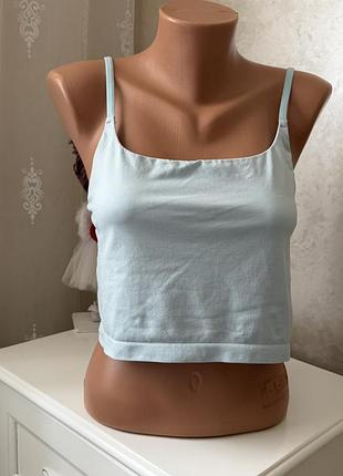Стильний безшовний укорочений топ від бренду primark у красивому бірюзовому кольорі. л