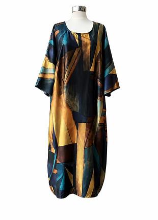Плаття жіноче повсякденне oversize кольорове довге шовк розмір + великий розмір