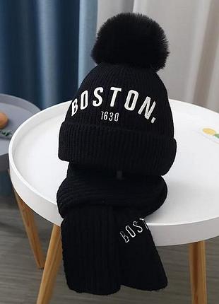 Шапка и шарф комплект зимний boston цвет черный 10974, размер 48