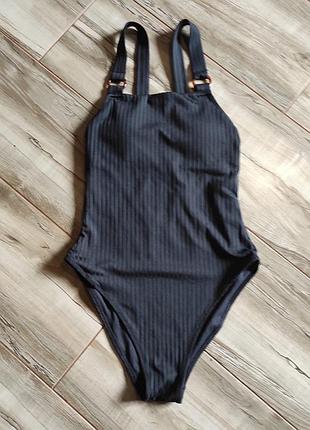 Черный слитный купальник primark в рубчик, размер s (eur 36 / u9 8)