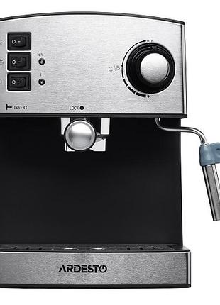 Кофемашина рожковая ardesto steel collection ycm-e1600 1.6 л, ручной капучинатор, серебристо-черный