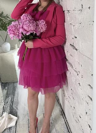 Новий святковий костюм фуксія: сукня хмаринка (s-m) + піджак missguided (s). ідеально на випускний / урочистість!