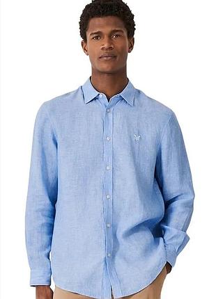 Мужская льняная голубая рубашка crew clothing