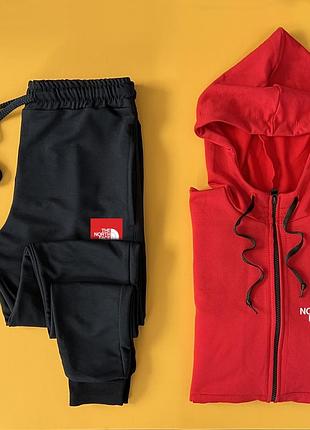 Спортивный костюм двунить трикотаж the north face black red осень весна