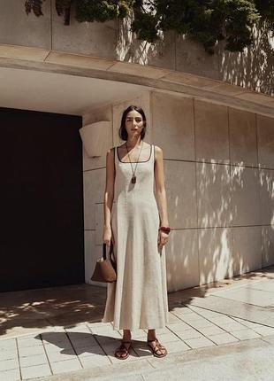 Жіноча лляна сукня zara лляний сарафан zara літнє плаття zara з суміші льону розмір хс, с;