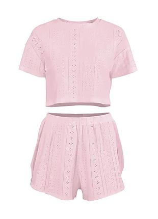 Женский комплект пижама lesko sm24107a pink m для дома и сна футболка и шорты женская