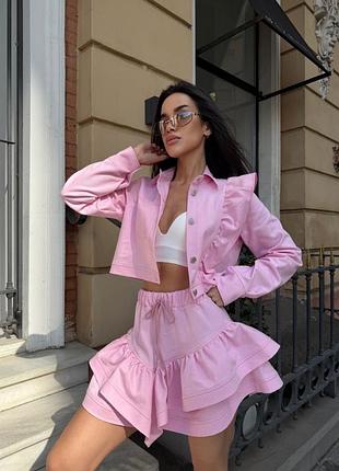 Люксового качества розовый джинсовый костюм🎀