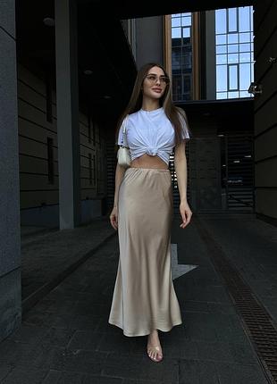 Жіноча бежева шовкова спідниця🌊