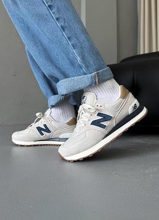 Женские летние кроссовки new balance 574 light beige/blue