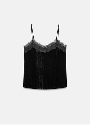Zara вишуканий оксамитовий топ з мереживом