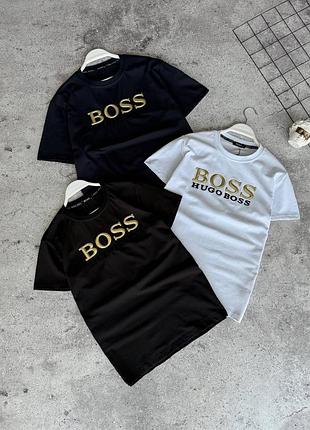 Чоловіча літня футболка hugo boss з золотим логотипом
