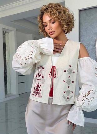 Жилет жіночий молочний кремовий вишитий вишиванка