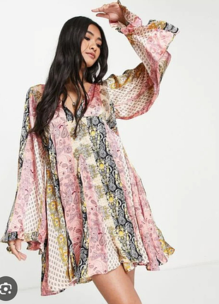 Яркое платье мини asos design в стиле 70-х/бохо/печворк