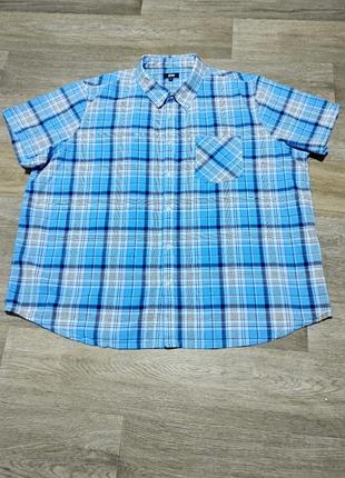 Мужская рубашка jacamo с коротким рукавом , размер 3xl ,  100% хлопок ; светло-синяя клетка
