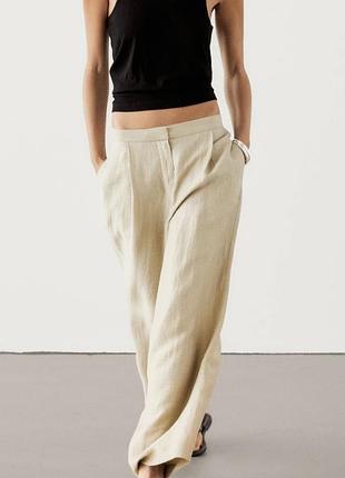 Новые прямые брюки из льна massimo dutti