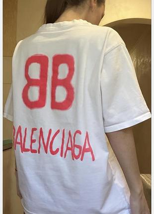 Футболка balenciaga | рожевий принт на спині (oversize)