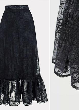 Спідниця sandra mansour x h&m, чорна вишита органза xl