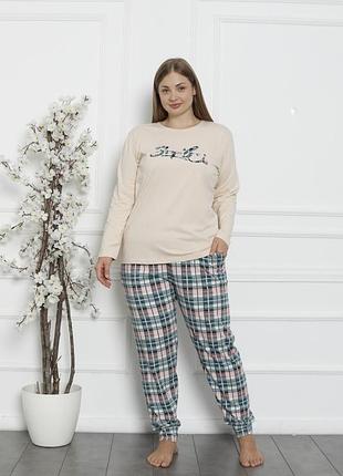 Комплект жіночий plus size зі штанами в клітинку — smile молочний, 3xl