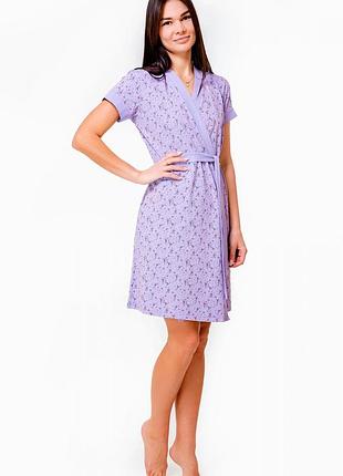 Халат женский с коротким рукавом фиолетовый, xl