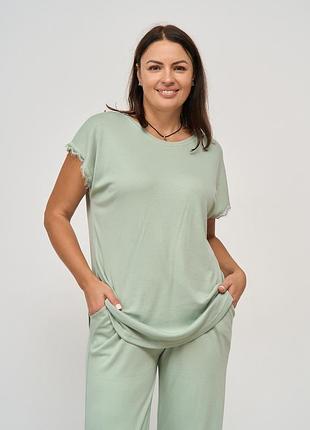 Женский однотонный комплект со штанами светлый хаки, 2xl