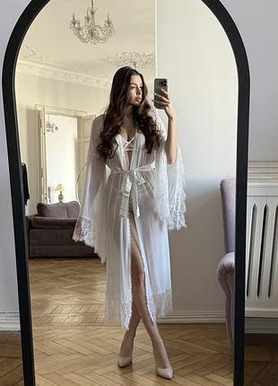 Роскошный белый халат с кружевом✨