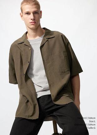Мужская рубашка uniqlo из льна и коттона короткими рукавами
