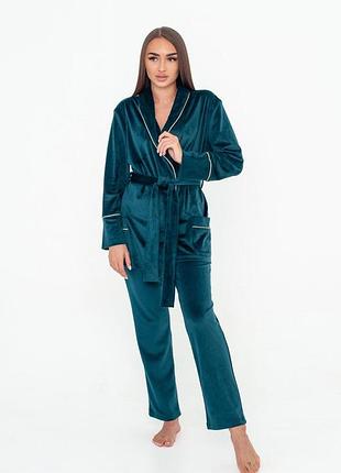 Костюм женский велюровый, изумрудный xxl