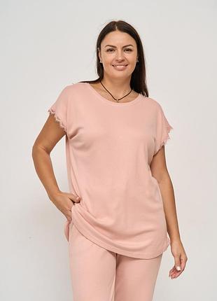 Женский однотонный комплект со штанами персиковый, xl