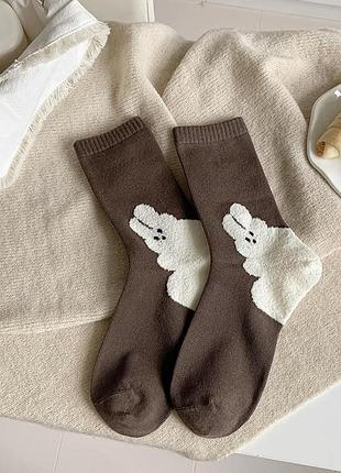 Носки женские, высокие с зайчиком, хлопковые, 35-40р. темно-коричневые