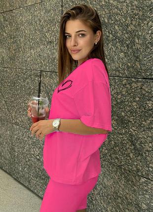 Футболка и велосипедки женские кулир кораловый xl/2xl
