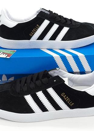 Черные кроссовки adidas gazelle натуральная замша 40. размеры в наличии: 40.