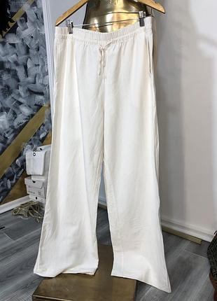 Білі широкі брюки жіночі льон h&m linen blend преміум лінійка