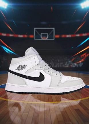 Кроссовки мужские nike air jordan 1 белые с серым, размеры 41-45, стелька 26.3-28.8 см,