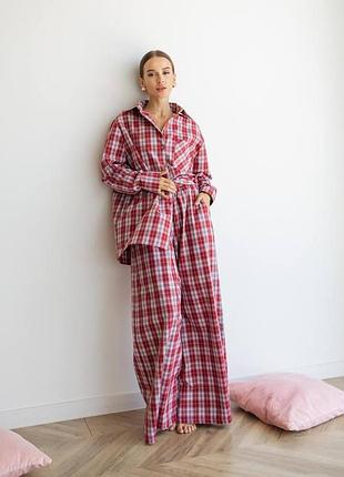 Женская фланелевая пижама "comfort" – теплая пижама из хлопка | производитель украина красный, m