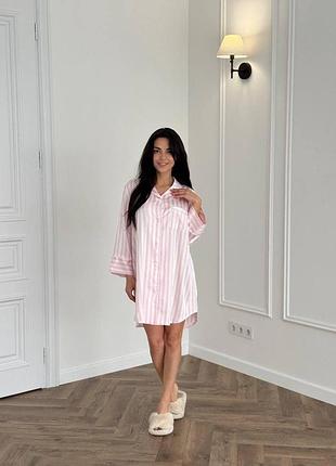 Женская сатиновая ночная рубашка «candy stripe» — утонченность и комфорт розовая полоска, l