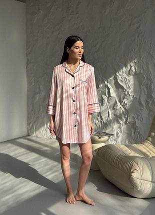 Домашняя сорочка из сатина — стильный выбор для сна розовая полоска, xl
