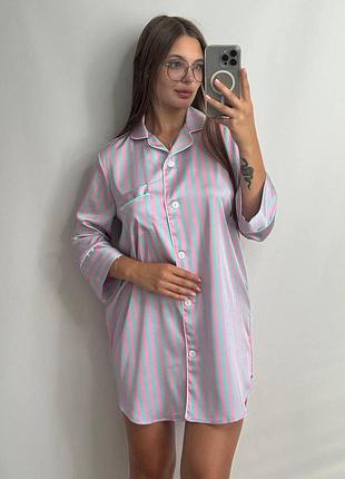 Женская сатиновая ночная рубашка «candy stripe» — утонченность и комфорт голубовато-розовый, m