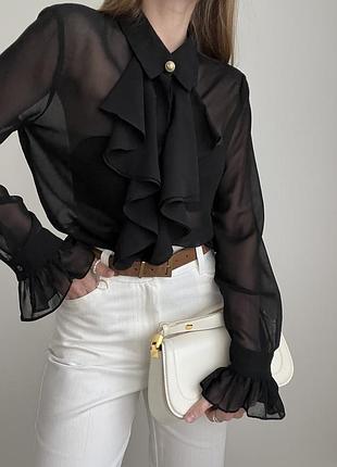 Чорна шифонова блуза zara