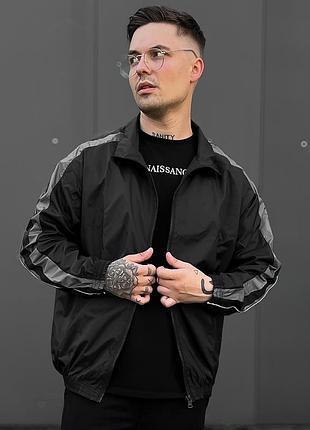 Мужская куртка ветровка черная легкая для парней модная качественная на лето весну без капюшона качественная из плащёвки практична l