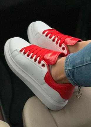 🥰alexander mcqueen white red ❤️ женские кроссовки маквины, кросівки маквін червоні