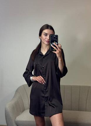 Жіноча подовжена шовкова нічна сорочка на ґудзиках — одяг для сну брауні, xl