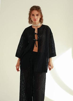 Жіночий домашній повсякденний костюм гіпюр чорний, l-xl