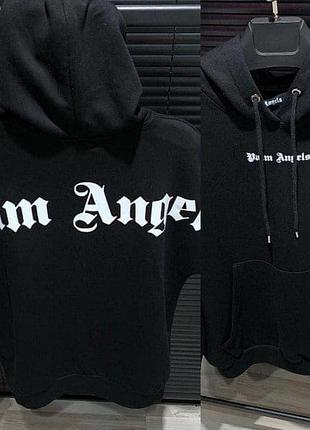 Черная мужская кофта palm angels весенняя с белым принтом худи черного цвета palm angels на парня кофта l
