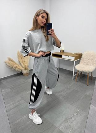 Жіночий костюм футболка та штани oversize двонитка сирій